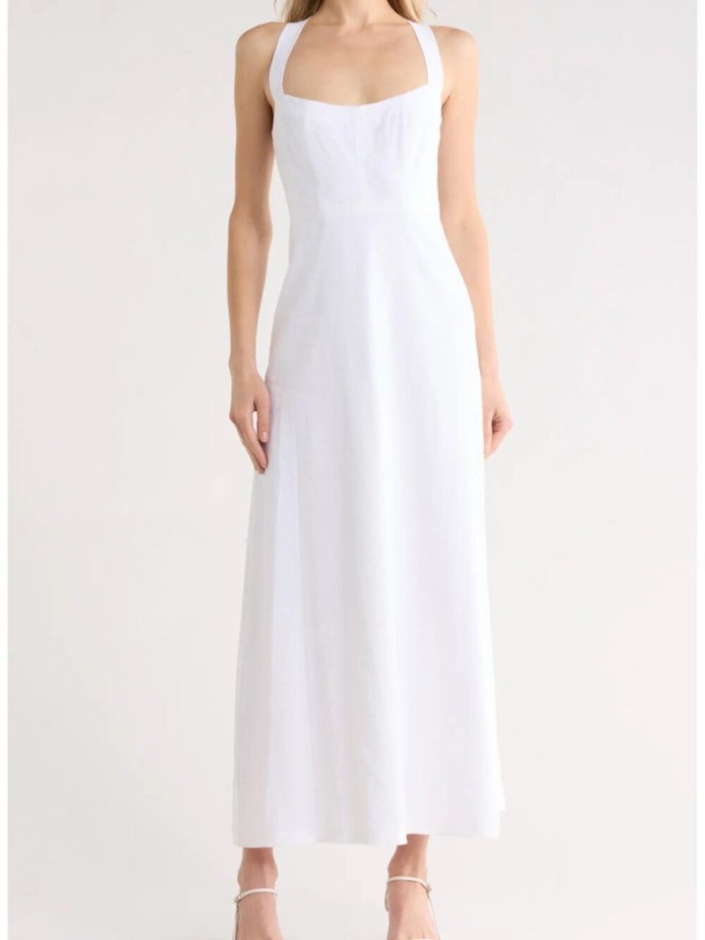 THEORY Seamed Maxi Dress In soft Crunch Linen Blend White Size 8 $398